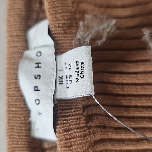 NWT Topshop Ribbed Bandeau Convertible Top/High Waist Skirt w Slit Camel L - Picture 11 of 14
